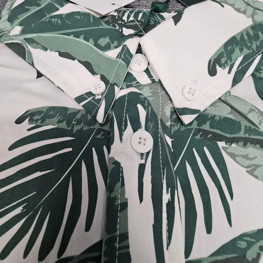 B Brooks Brothers Boys Shirt Tropical Palm Leaf Print Button Down White Green 10